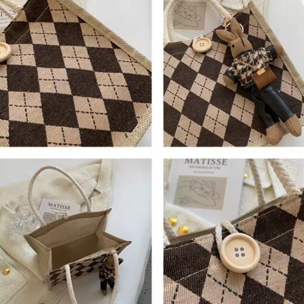 ❤️Adorable Cute Linen Small Tote Bag w/ Bunny Charm Great Easter Gift Bag - Picture 5 of 6